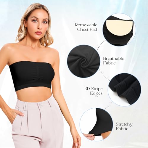 Image of Strapless Bras for Women Bandeau Bra Wireless Seamless Bandeau Top Comfort Padded Tube Top Bra