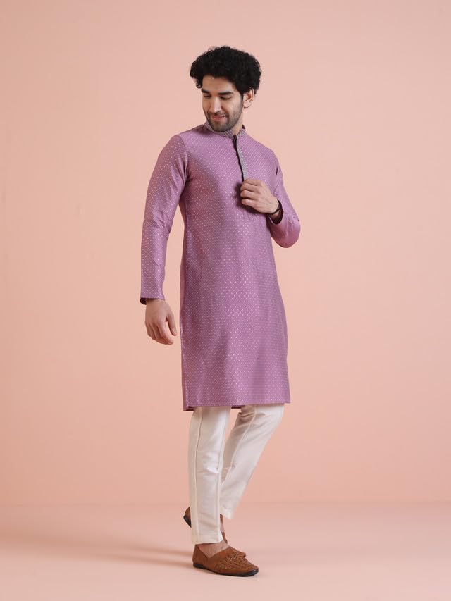 Ensemble Kurta jacquard haut de gamme mauve KISAH vêtement tissé luxe 44