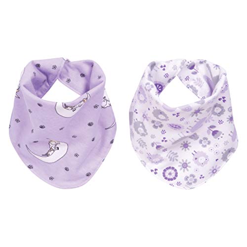 Image of Llamas and Unicorns 2 Pack Reversible Flannel Bandana Bib Set-Unicorn/Dot, Llama/Plaid Prints, Purple, Gray, 100% Cotton Flannel, Snap Closure, 11.5 in x 11.5 in Each
