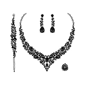 CSY 4 Pcs/Set Austrian Crystal Necklace Earrings Bracelet Ring Bridal Jewelry Sets for Brides Wedding Party Costume Accessories Gifts for Women