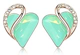 Leafael 18K Pendientes de botón de corazón de amor chapados en oro rosa con cristal de piedra curativa verde de ópalo de jade para la suerte, regalos de joyería para mujeres