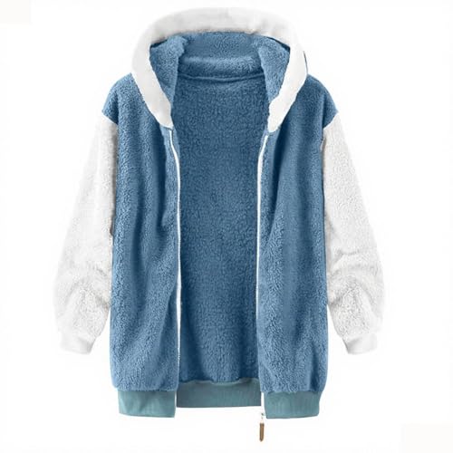 Winter Jacket for Kids Girls Fleece Fuzzy Coats Color Block Plush Hoodie Jackets Warm Zip Up Sherpa Outerwear 5-14 Y2