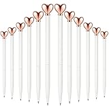 Chinco 12 Pieces Valentine's Day Heart Shaped Pens Black Ink Retractable Metal Decorative Cute Pens Heart Ballpoint for Valentines Party Favor Women Wedding Bridal Shower Gifts(White, Rose Gold)