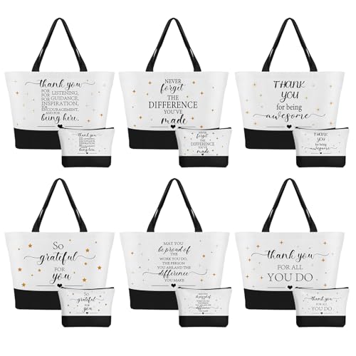 IANFEPH 12 Pcs Thank You Canvas Tote Bag for Women Inspirational Makeup Bag Gifts with Zipper Employee Appreciation Tote Bags for Nurse Teacher Lady Team Coworker