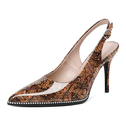 Image of SAMMITOP Women Slingback Heels Stilettos Closed Pointed Toe High Heel Silver Beaded Pumps Comfortable 3.5 Inch High Heels for Women Dressy Shoes