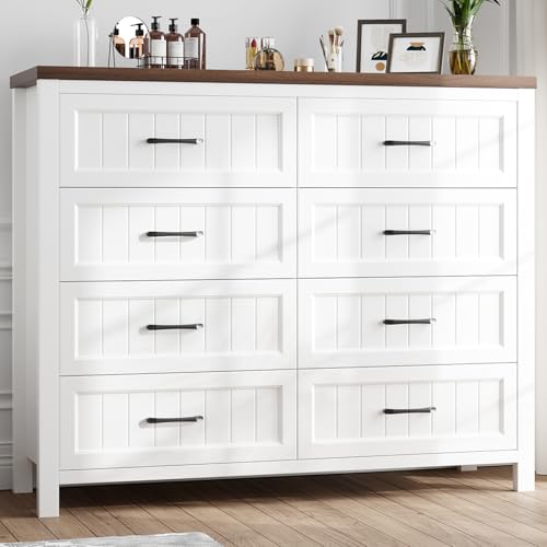 Jocoevol Farmhouse Dresser 8 Drawer Dresser for Bedroom, Large Wooden Dressers Double Grey Dresser...