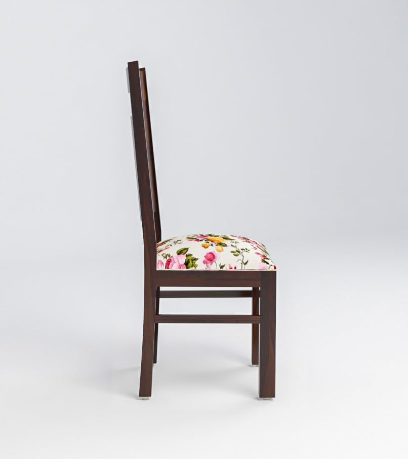 Image of Solid Wood Dining Chairs Featuring a Sleek Slot-Back Design and Vibrant Floral upholstered Seats, Set of 2, Walnut Finish