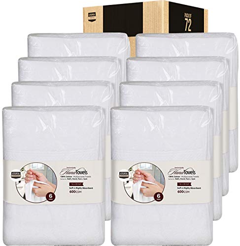 Image of Utopia Towels 72 Pack Premium Hand Towels Set, (16 x 28 inches) 100% Ring Spun Cotton, Ultra Soft and Highly Absorbent 600GSM Towels for Bathroom, Gym, Shower, Hotel, and Spa (White)