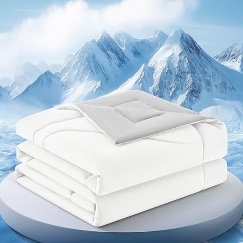 Image of Cooling Comforter Twin Size, Double-Sided Cooling Blanket for Hot Sleepers & Night Sweats, Arc-Chill Q-Max > 0.4 Breathable Ice Blanket, Lightweight Cold Comforter (68''x90'', White)