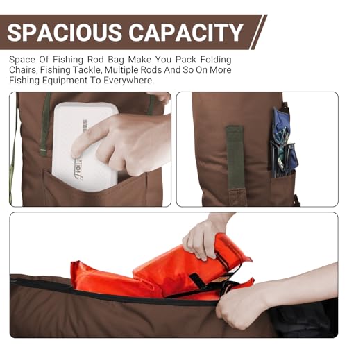FOUUAAOOU Fishing Rod Bag, Fishing Rod Case Bag with Durable Folding Oxford Fabric, Portable Fishing Bag Fish Rod Storage Bag Fishing Pole Case Bag for Men Fishing Gifts (Coffee)