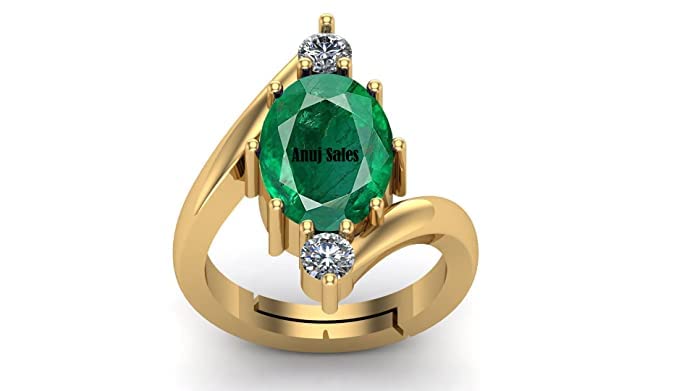 7.25 Ratti 6.00 Carat Certified Natural Emerald Panna Panchdhatu Adjustable Rashi Ratan Gold Plating Ring for Astrological Purpose Men & Women