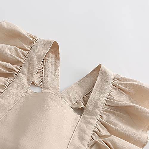 Tibe Pincess Girls Beach Dress Vintage Linen Summer Ruffles Lace Backless Kids Boho Style Sundress 0-6 Years(Apricot 3-4T) #TOP3