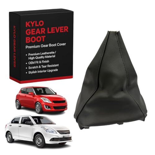 Image of KYLO Leather Gear Shift Cover - Anti-Slip, Durable, Washable Gear Knob Protector for Manual Cars Suitable for (Swift (2012-2016), Dzire (2012-2016) Black)