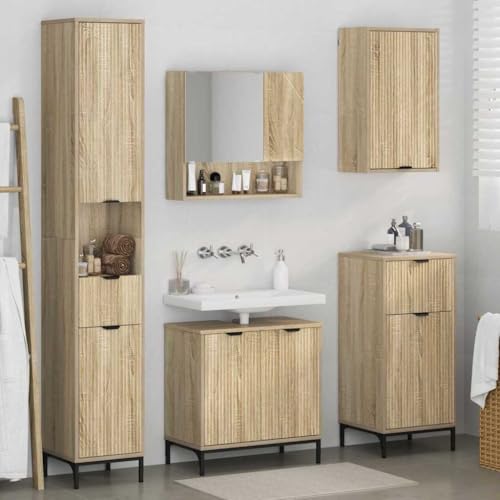 Tocadores de baño marrones y armarios de almacenamiento de madera Roble Sonoma 5