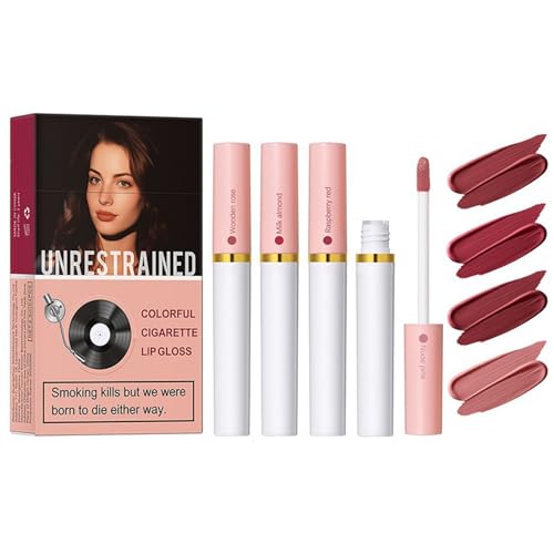 Ofanyia 4 Colors Cigarette Lipstick Set, Velvet Matte Liquid Lipstick, Smoke Tube Cigarette Lipstick, Waterproof Long Lasting Non-stick Cup Lip Gloss Lip Tint Gift Set for Women Girls (SET A)