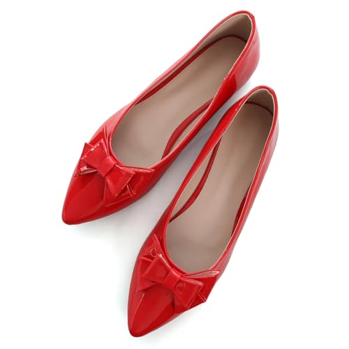 JiangWei Shu Women's Flats Elegant Bow Pointed Toe Flats Shoes PU Leather Slip On Ballet Flats for Women2