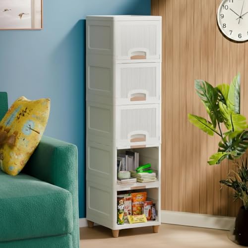 Image of 5 Layer Plastic Wardrobe for Clothes : Versatile Plastic Cupboard for Storage Organizer & Organisers Storage Box for Ideal for Neat and Tidy Storage Solutions Almirah for Clothes-White