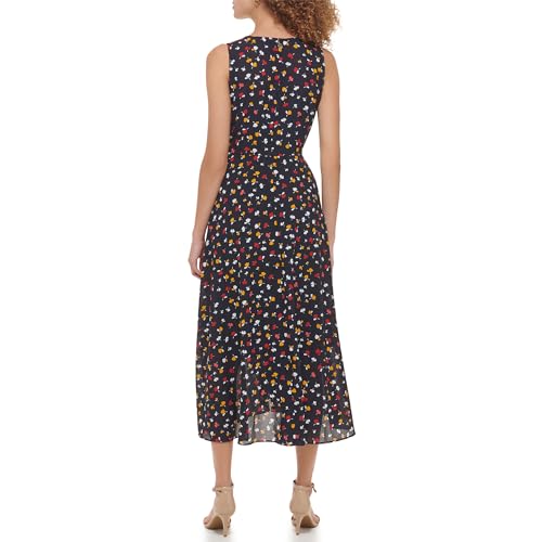 Image of Tommy Hilfiger Women's Sleeveless Keyhole Neck Chiffon Belted Hi-Lo Midi Dress