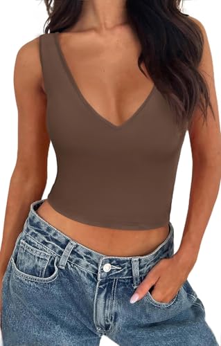 BEINF Damen Crop Tops Sexy Tiefer V Ausschnitt Nahtlose Ärmellose Slim Fit...
