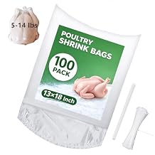 Poultry Shrink Bags 13x18" 100 Pack BPA Free Freezer Safe Heat Shrink Bags for Chicken, Turkey, Rabbit with 100 Zip Ties & Silicone Straw