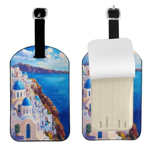 Étiquette de bagage Santorin en cuir pour valises de voyage