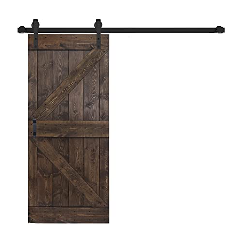 K Series.Finished DIY Solid Wood Sliding Barn Door with Hardware Kit (38in x 84in, Kona Coffee)