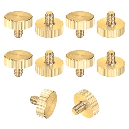 M METERXITY 10-Pack Knurled Thumb Screws, M3x4mm Solid Brass Flat Head Fully Threaded Knobs Bolts Fasteners W Grip for Electronic/Equipment/Industry/Home, Thumbscrew Threaded Knurled Tip