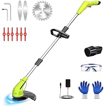 GardenJoy Weed Wacker Battery Operated 12V Cordless Grass Trimmer with 2.0Ah Battery, Fast Charger and 3 Types Cutting Blade, Portable Electric Lawn Trimmer for Garden Yard Weeding Work