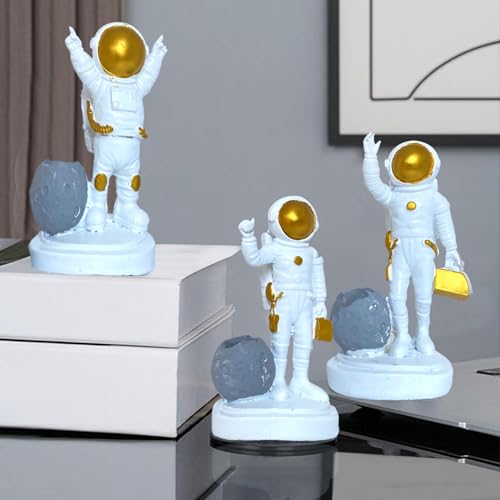 Image of Xtore 3 pcs Astronaut Statues for Home Decor (Pack of 3, White & Golden)