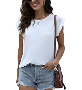 FaroDor Womens Casual Cap Sleeve Crewneck Tank Tops Loose Fit Basic Summer T Shirts