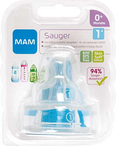MAM Sauger Größe 1 im Doppelpack, Flaschensauger (Durchflussrate langsam), weicher Trinksauger passend für alle MAM Flaschen/Trainer, ab der Geburt – Bild 3