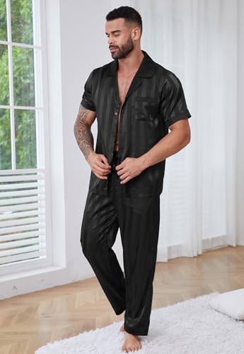 DEARCASE Mens Pajamas Set Satin Silk For Men Sexy Loungewear Sleepwear Long Pants Button Down Pajama 2 Piece Lingerie2