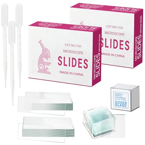 Bohoray 300 Stück Mikroskop-Objektträger und Deckgläser Set 50 Stück Mattierte & 50 Stück Glatte Objektträger 200 Stück Deckgläser 22x22mm für Labor Schule Universität Biologie-Wissenschaften