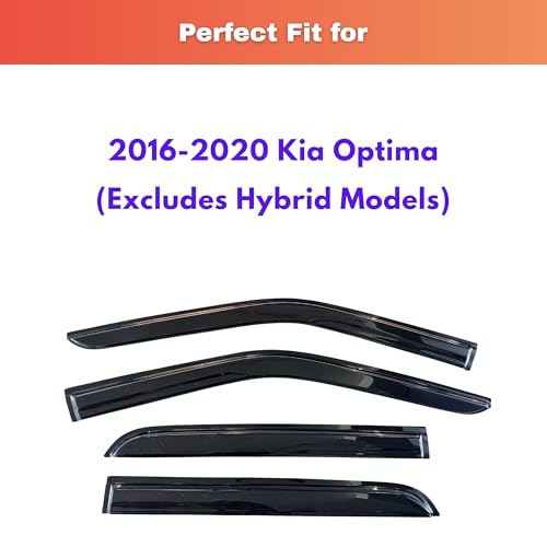 Image of KPY Rain Guards Fit for 2016-2020 Kia Optima, Out-Channel Window Visors Vent Wind Deflectors 4PC, Car Accessories for 16-20 Optima (Excludes Hybrid Models)