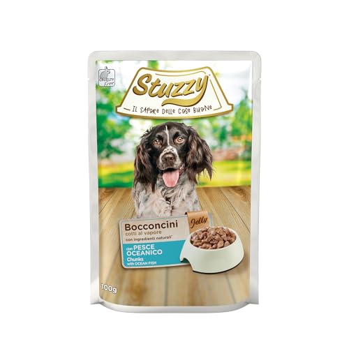 Stuzzy, Alimento Umido per Cani Adulti con Pesce Oceanico, Bocconcini. 24 Buste da 100g