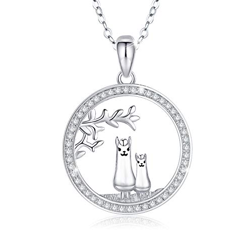 Alpaka Lama Geschenk 925 Sterling Silber Alpaka Anhänger Lächeln Mutter Baby Schaf Halskette Baum des Lebens Schmuck Geschenk für Mutter Tochter