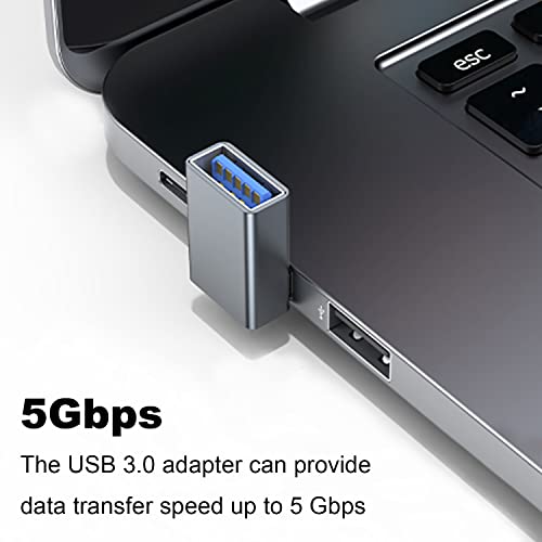 Image of AreMe 90 Degree USB 3.0 Adapter 2 Pack, Up and Down Angle, Grey | USB A Male to Female Converter Extender for PC, Laptop, USB A Charger, Power Bank and More