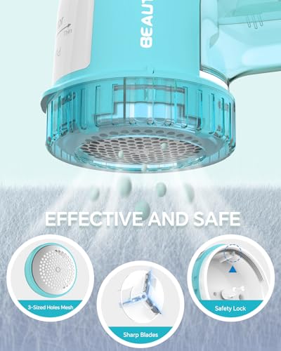 Image of BEAUTURAL Fabric Shaver and Lint Remover, Sweater Defuzzer with 2-Speeds, 2 Replaceable Stainless Steel Blades, Battery Operated, Remove Clothes Fuzz, Lint Balls, Pills, Bobbles