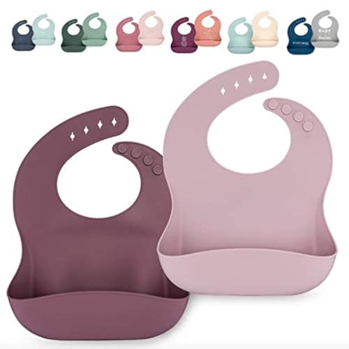 Image of AVA + OLIVER Waterproof Silicone Bib Set with Adjustable Neck Closure - Durable Silicone Bibs for Babies - Set of 2