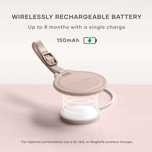 Image of Satechi FindAll Smart Luggage Tag with Find My, TSA-Friendly, Airport Tracking, Left-Behind Alerts, Loud Audible Chime, Wireless Rechargeable, Works with iPhone, iPad, Mac - Desert Rose