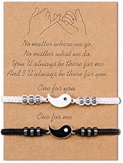 VU100 2PCS Yin Yang Bracelets Couples Friendship Adjustable Cord Relationship Bracelet Jewellry Gift for Him Her Girlfriend Boyfriend