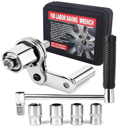 Loksun Torque Multiplier Wrench Set Heavy Duty Labor Saving Lug Nut Remover 1/2 Drive Square 1:16 Gear Ratio Hand Lug Nut Wrench Kit for Automotive Tire Nuts Removal (Max 680NM)