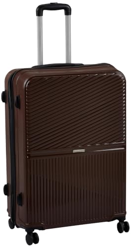 Image of Teakwood Large Size 8 Wheels Trolley Bag, Hard Cabin with Zipper Closure, Adjustable Push Button & Cross Side Strap, Number Lock System 360 Degree (Large, Brown)