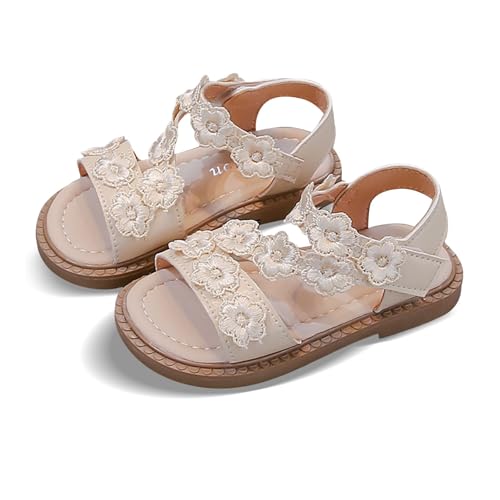 Sandales fille anti-glisse en toile beige avec semelle compensée confortable