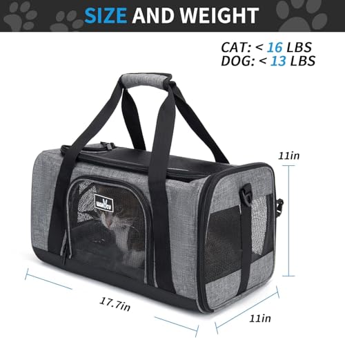Wakytu Transportbox für Katze Hund, Transporttasche für Haustiere, Faltbare Hundetransportbox Katzentransportbox, Hundetragetasche, Hundebox Auto, Atmungsaktive Hundetasche, Grau