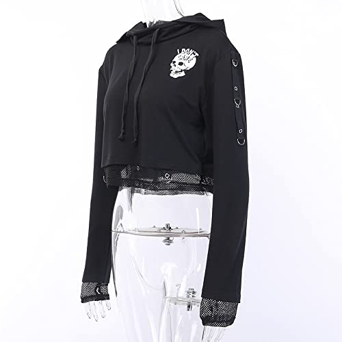 NCDUANSAN Gothic street trend fake two-piece stitching printed hooded casual long-sleeved women4