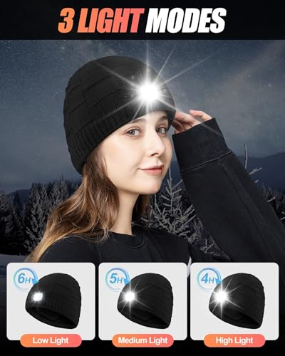 MOXTOYU Bonnet épais unisexe doublé en polaire avec lumière, cadeau pour homme et femme, bonnet LED rechargeable par USB, RG7-noir, 17-18 ans – vue 2