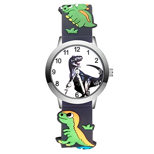 Reloj de niña Dibujos Animados de Moda Estilo de Dinosaurio Lindo Relojes Estudiantes Niñas Niños Cuarzo Reloj de Pulsera de Silicona 3D Relojes para niñas (Color : Sky Blue)