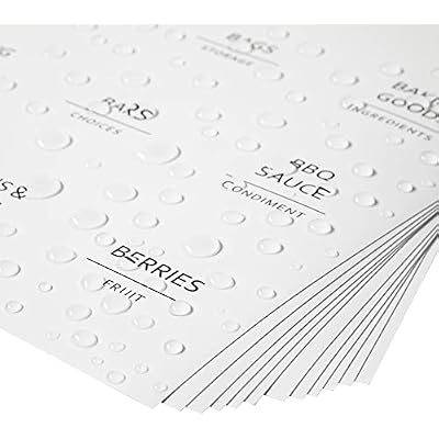 Talented Kitchen Minimalist Food Labels - 2.5 x 2.5 Matte White Vinyl, Pack of 157 - Pantry & Fridge Container Labels for Jars & Bins - Preprinted Food Storage Stickers, Water-Resistant