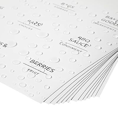 Talented Kitchen Minimalist Food Labels - 2.5 x 2.5 Matte White Vinyl, Pack of 157 - Pantry & Fridge Container Labels for Jars & Bins - Preprinted Food Storage Stickers, Water-Resistant